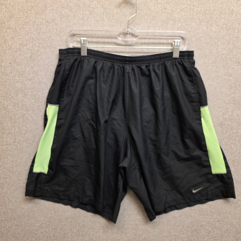 Nike Dri-FIT Mens XL Running Shorts‎ Black Lime Green 586903-010 Athletic Gym